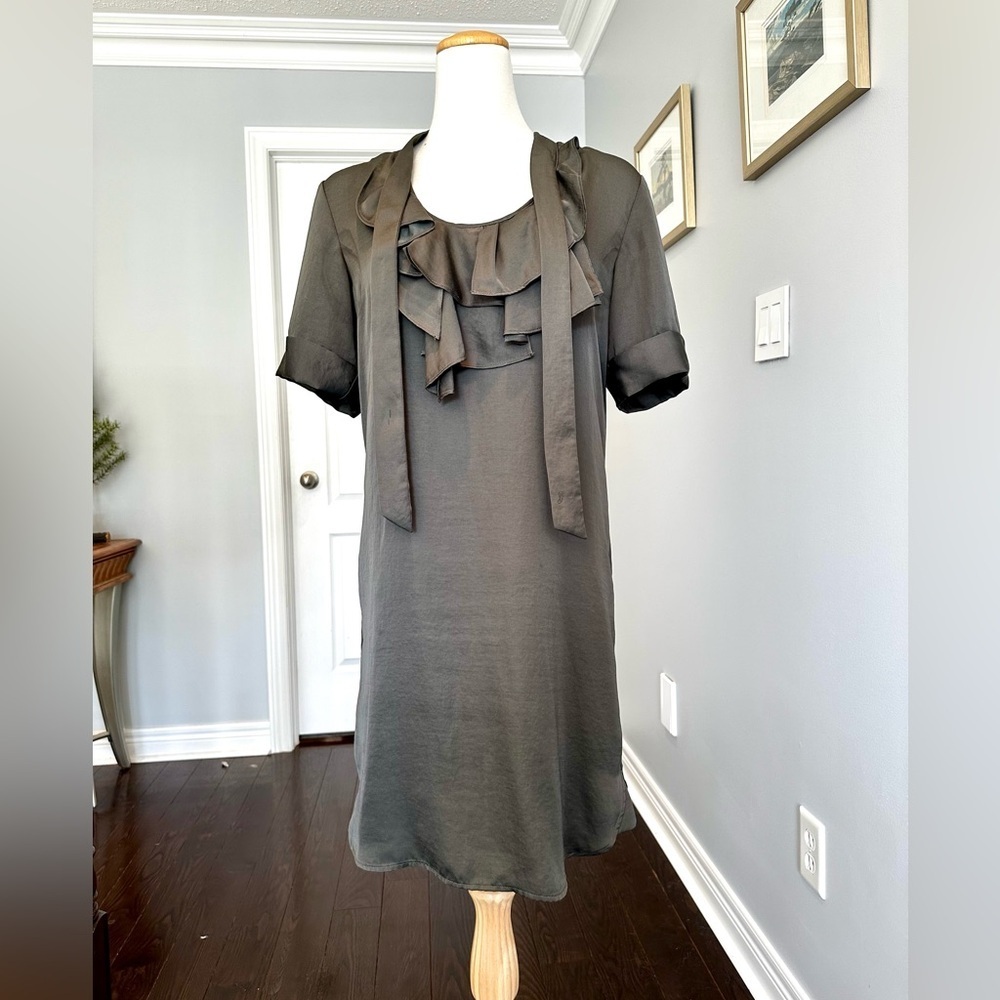 GAP Satin Gray Dress with Ruffle Details - Size S